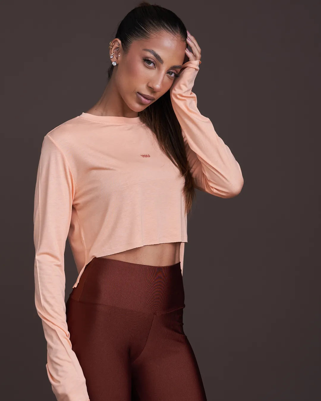 Camiseta Cris Cropped ML - Viscose com elastano